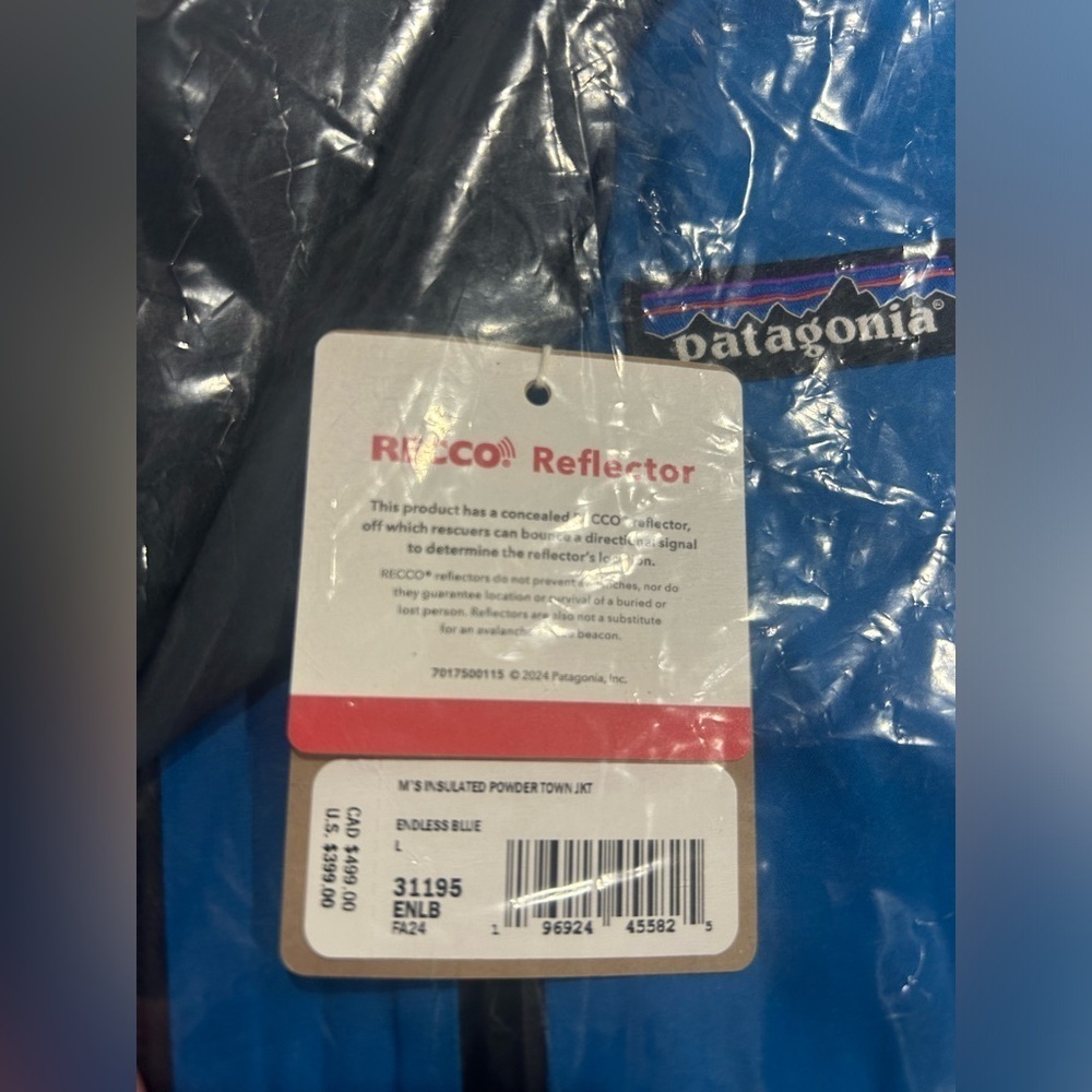 Patagonia Men's Large Insulated Powder Town Snow Jacket Ski Snowboard Blue NWT - Picture 5 of 8